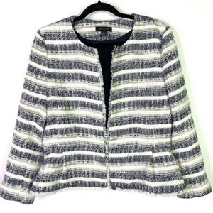 Ann Taylor Blue White Tan Soft Tweed Open Blazer Jacket Sz 10 NWOT Nautical Pro